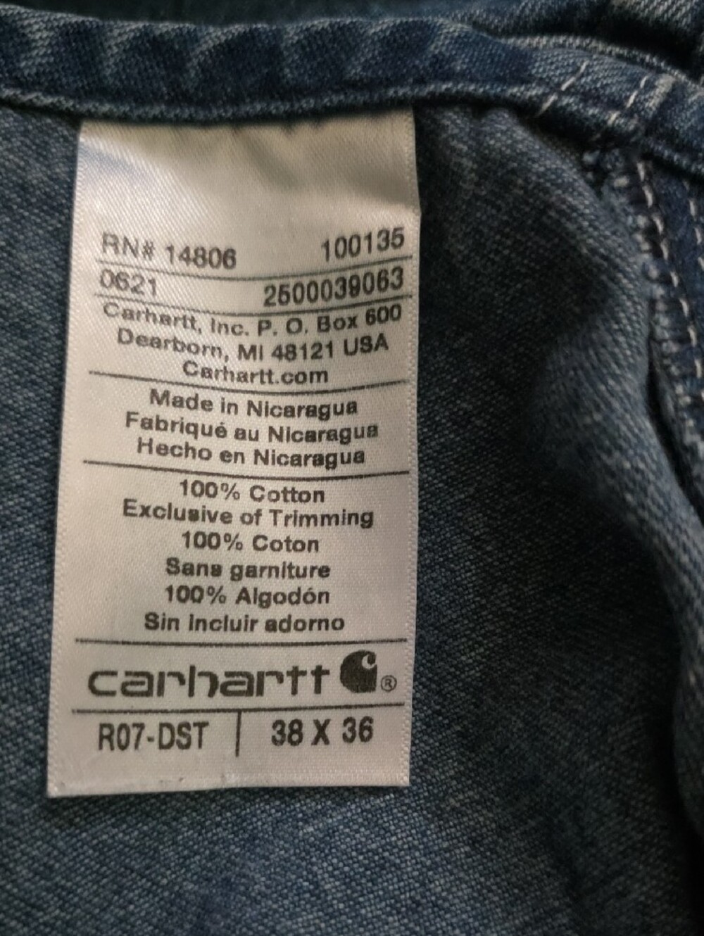 Carhartt Blue Denim Bib Overalls 38x36 - Picture 3 of 3